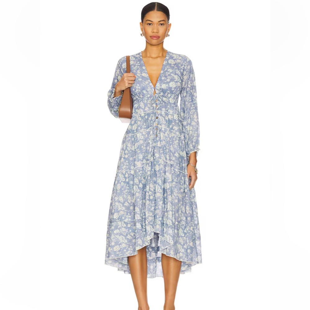 Free People Pappiet Midi Dress in Bluebell Combo Size Small